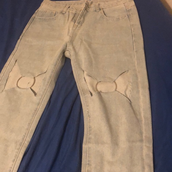 Denim - Above knee cutouts and rings light was denim Denim - Above knee cutouts and rings light was denim